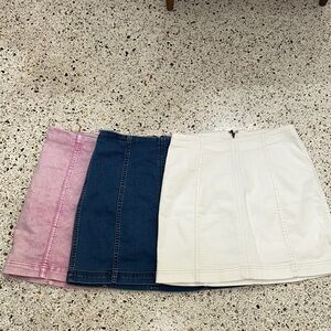 Free People Femme mini skirts 3 skirts pink, blue jean denim and white 6